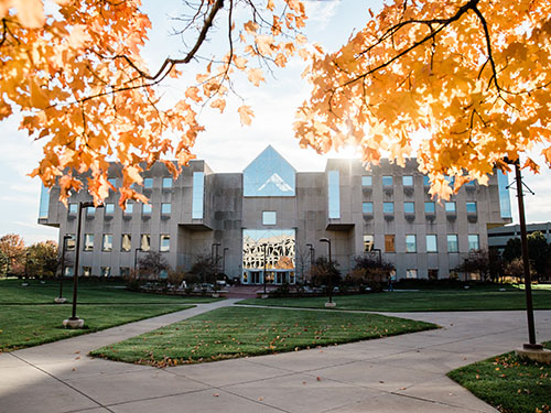 The IUPUI campus library in the fall.